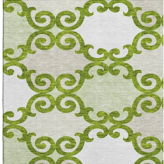 Lime Green Ivory And Beige Trellis Washable Area Rug With UV Protection Photo 3