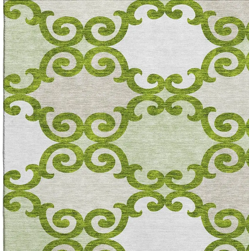 Lime Green Ivory And Beige Trellis Washable Area Rug With UV Protection Photo 3