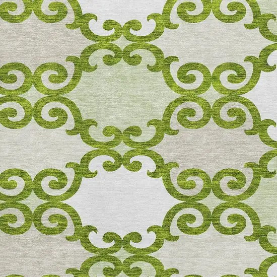 Lime Green Ivory And Beige Trellis Washable Area Rug With UV Protection Photo 3