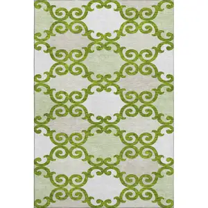 Photo of Lime Green Ivory And Beige Trellis Washable Area Rug With UV Protection