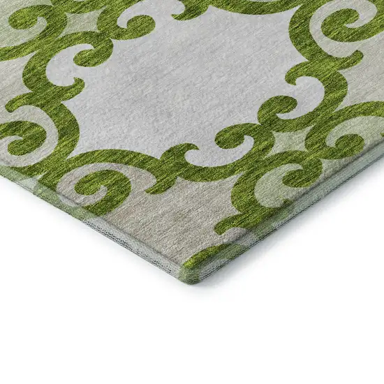 Lime Green Ivory And Beige Trellis Washable Area Rug With UV Protection Photo 8