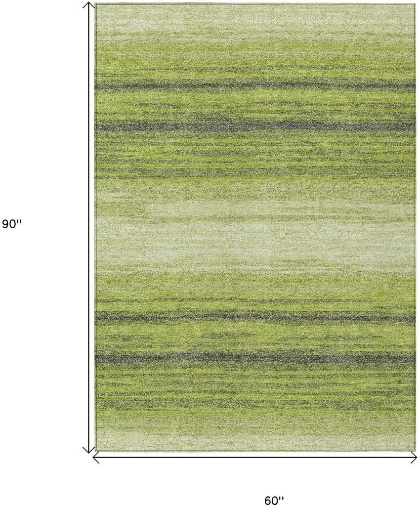 Lime Green Ivory And Black Striped Washable Indoor Outdoor Area Rug Photo 3