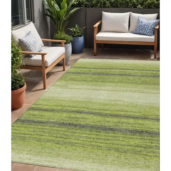 Lime Green Ivory And Black Striped Washable Indoor Outdoor Area Rug Photo 1