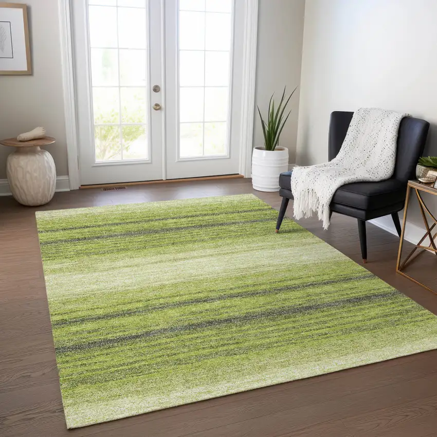 Lime Green Ivory And Black Striped Washable Indoor Outdoor Area Rug Photo 9