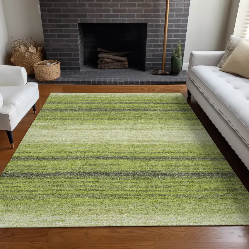 Lime Green Ivory And Black Abstract Washable Indoor Outdoor Area Rug Photo 9