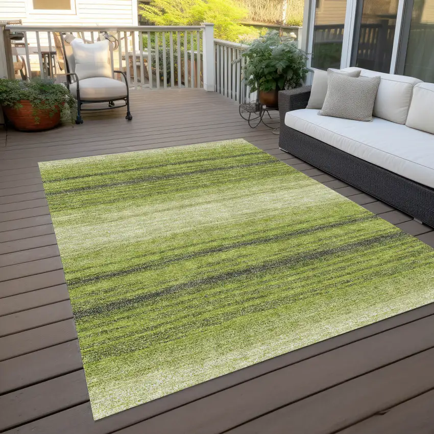 Lime Green Ivory And Black Striped Washable Indoor Outdoor Area Rug Photo 8