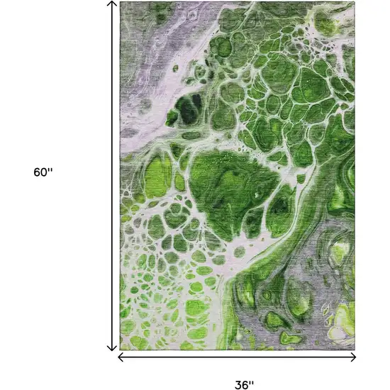 Lime Green Ivory And Gray Abstract Washable Area Rug With UV Protection Photo 6