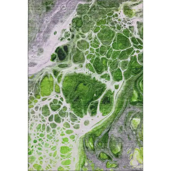 Lime Green Ivory And Gray Abstract Washable Area Rug With UV Protection Photo 1