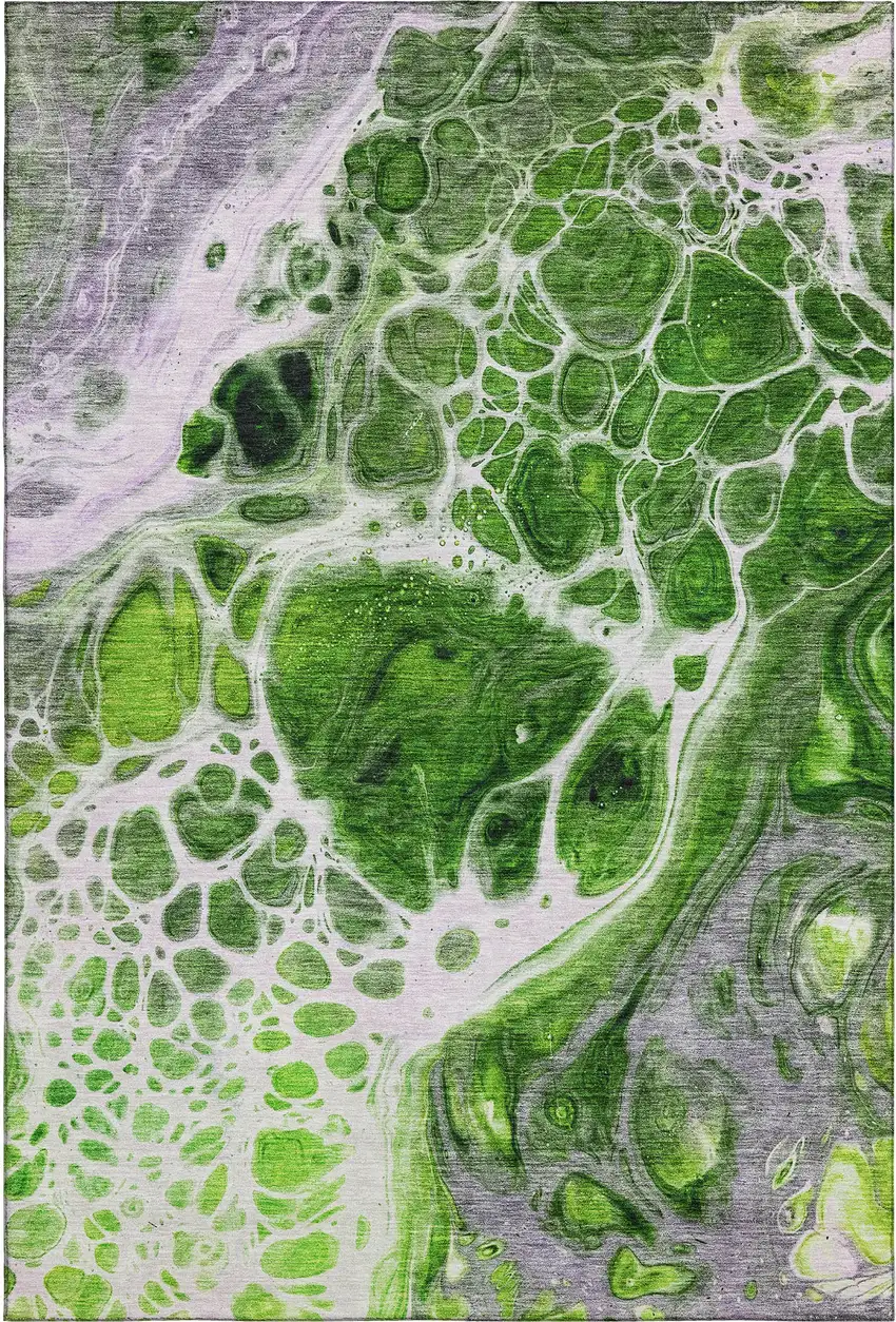 Lime Green Ivory And Gray Abstract Washable Area Rug With UV Protection Photo 1
