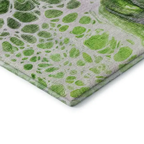 Lime Green Ivory And Gray Abstract Washable Area Rug With UV Protection Photo 8