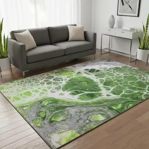 Photo of Lime Green Ivory And Gray Abstract Washable Area Rug With UV Protection