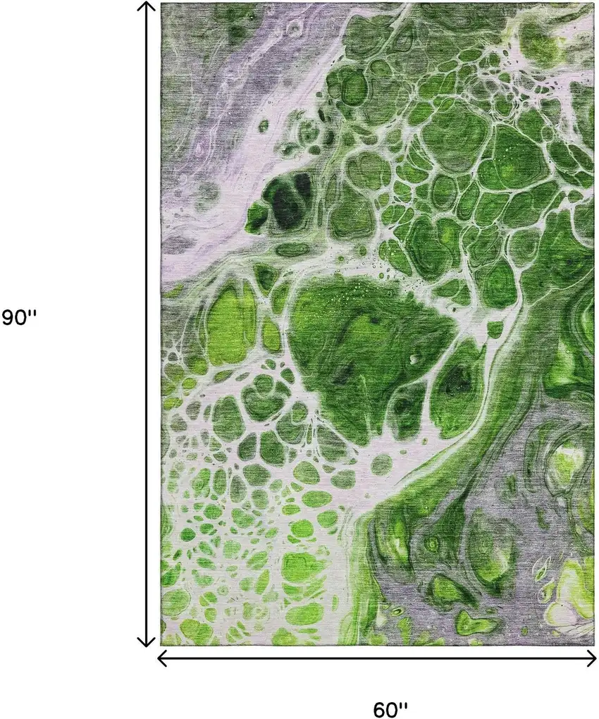 Lime Green Ivory And Gray Abstract Washable Area Rug With UV Protection Photo 3