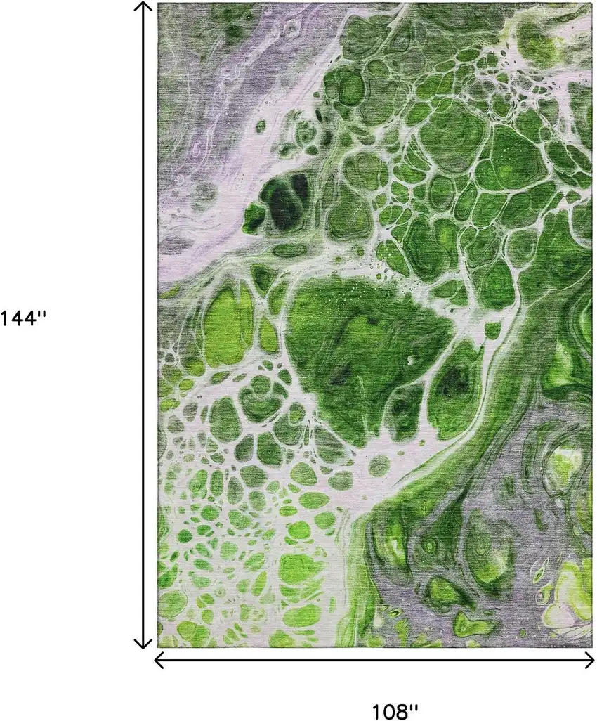 Lime Green Ivory And Gray Abstract Washable Area Rug With UV Protection Photo 3