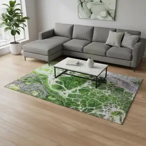 Photo of Lime Green Ivory And Gray Abstract Washable Area Rug With UV Protection