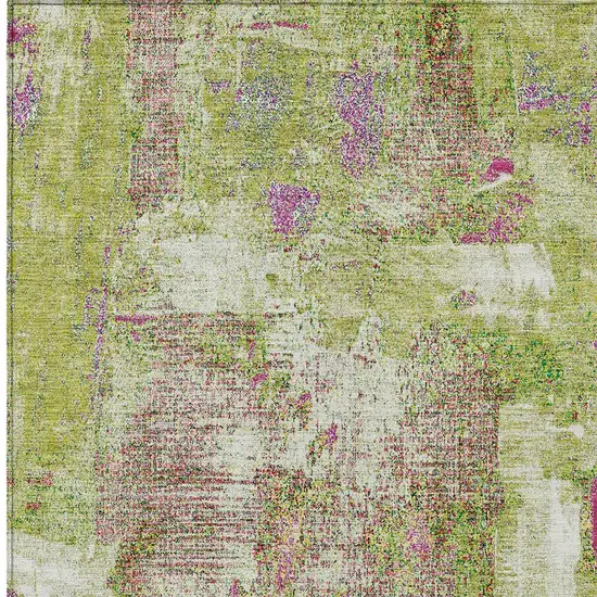 Lime Green Ivory And Pink Abstract Washable Indoor Outdoor Area Rug Photo 5