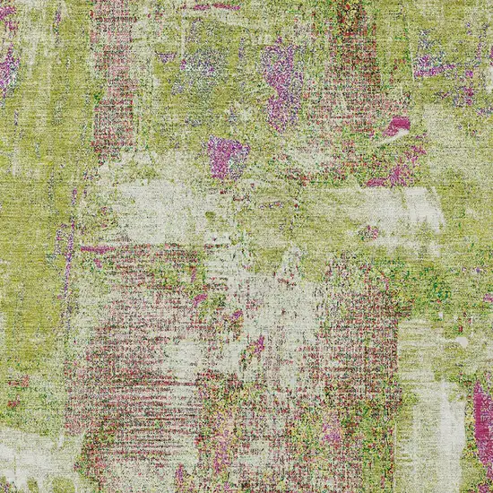 Lime Green Ivory And Pink Abstract Washable Indoor Outdoor Area Rug Photo 5