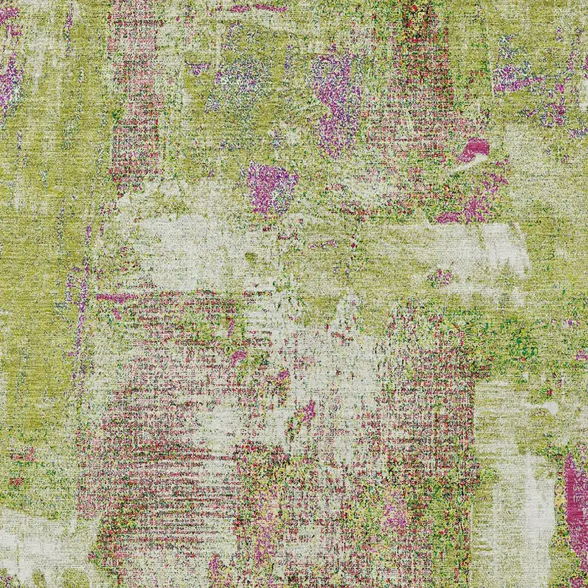 Lime Green Ivory And Pink Abstract Washable Indoor Outdoor Area Rug Photo 5