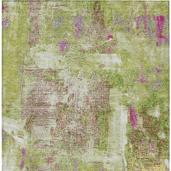 Lime Green Ivory And Pink Abstract Washable Indoor Outdoor Area Rug Photo 6