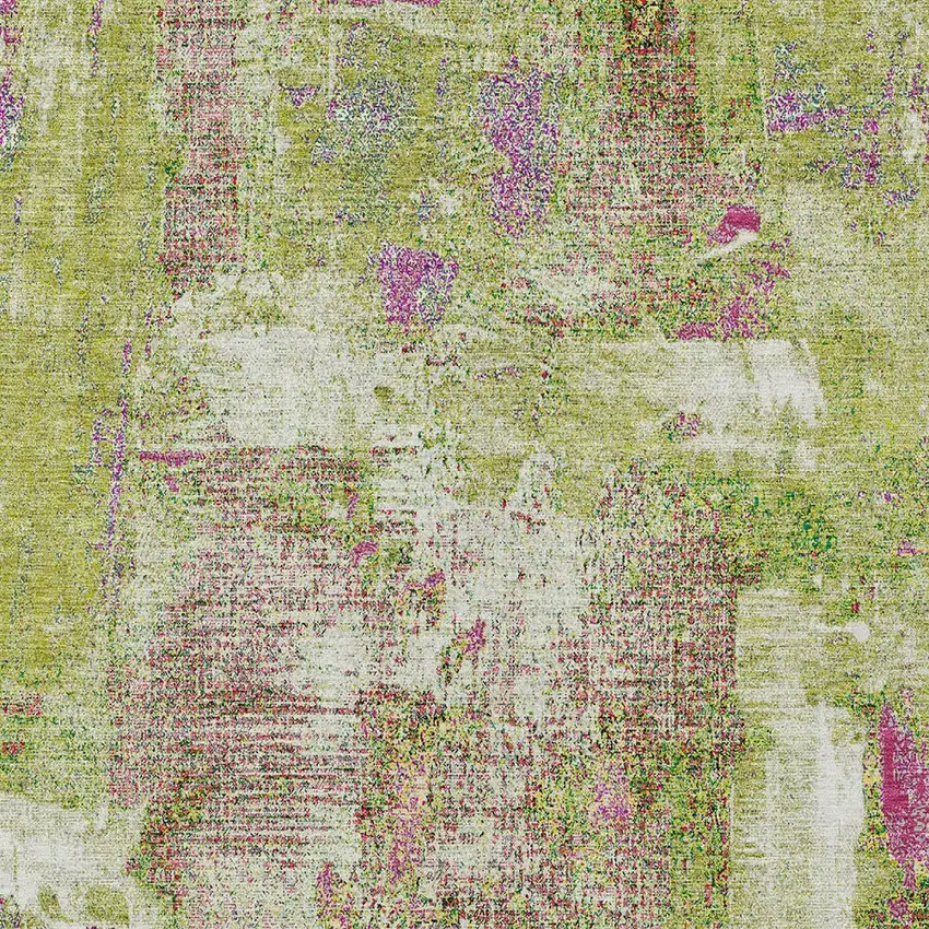 Lime Green Ivory And Pink Abstract Washable Indoor Outdoor Area Rug Photo 5