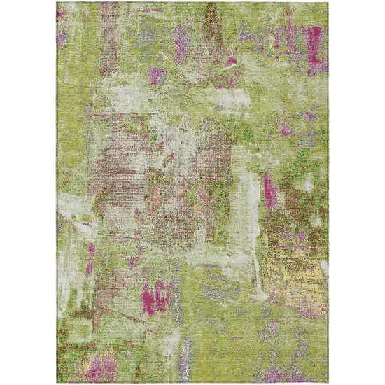 Lime Green Ivory And Pink Abstract Washable Indoor Outdoor Area Rug Photo 2