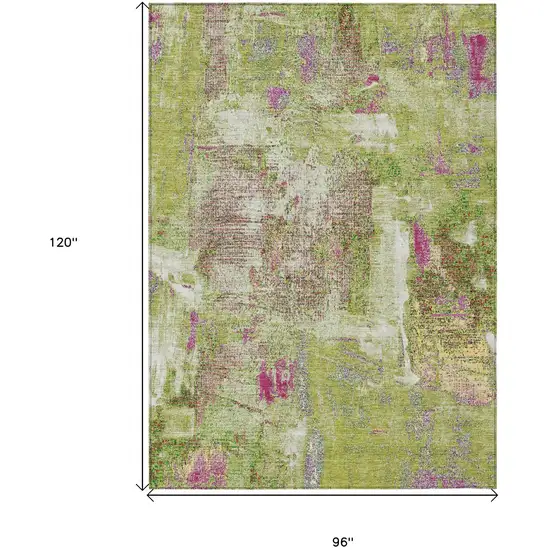Lime Green Ivory And Pink Abstract Washable Indoor Outdoor Area Rug Photo 3