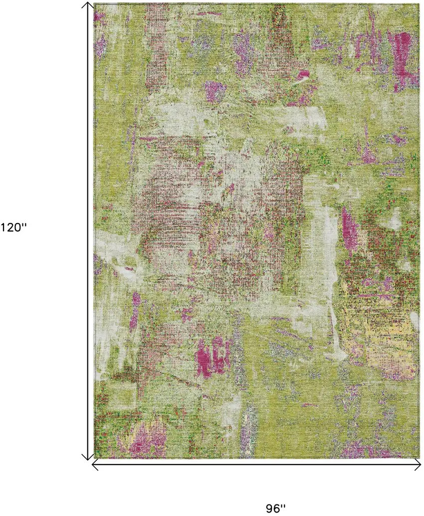 Lime Green Ivory And Pink Abstract Washable Indoor Outdoor Area Rug Photo 3