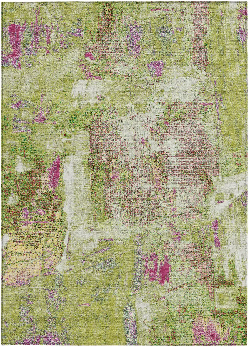 Lime Green Ivory And Pink Abstract Washable Indoor Outdoor Area Rug Photo 6