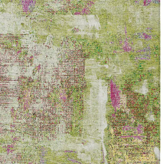 Lime Green Ivory And Pink Abstract Washable Indoor Outdoor Area Rug Photo 5