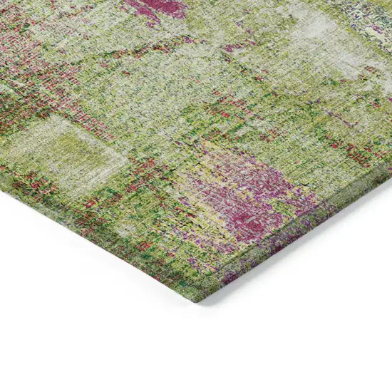 Lime Green Ivory And Pink Abstract Washable Indoor Outdoor Area Rug Photo 4