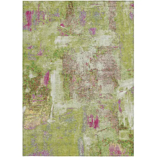 Lime Green Ivory And Pink Abstract Washable Indoor Outdoor Area Rug Photo 5