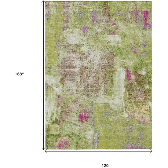 Lime Green Ivory And Pink Abstract Washable Indoor Outdoor Area Rug Photo 3