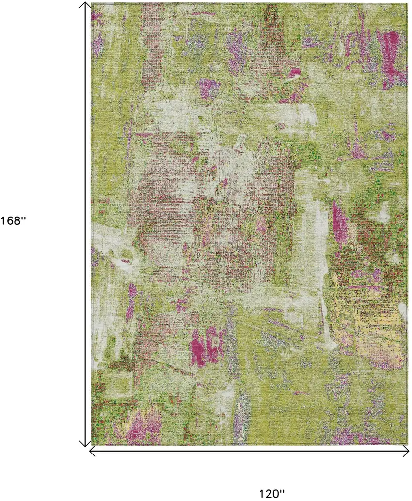 Lime Green Ivory And Pink Abstract Washable Indoor Outdoor Area Rug Photo 3