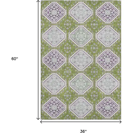 Lime Green Ivory And Purple Floral Washable Area Rug With UV Protection Photo 3