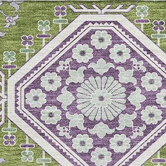 Lime Green Ivory And Purple Floral Washable Area Rug With UV Protection Photo 2