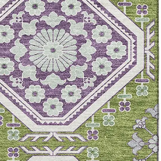 Lime Green Ivory And Purple Floral Washable Area Rug With UV Protection Photo 2
