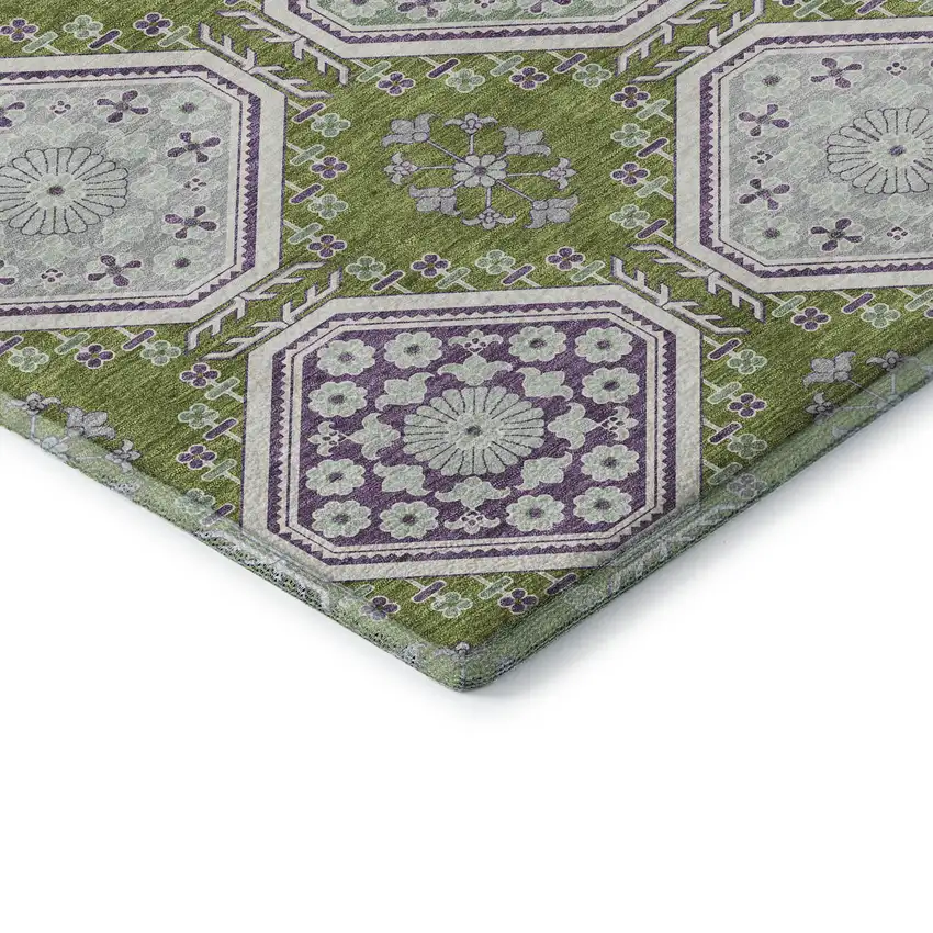 Lime Green Ivory And Purple Floral Washable Area Rug With UV Protection Photo 7