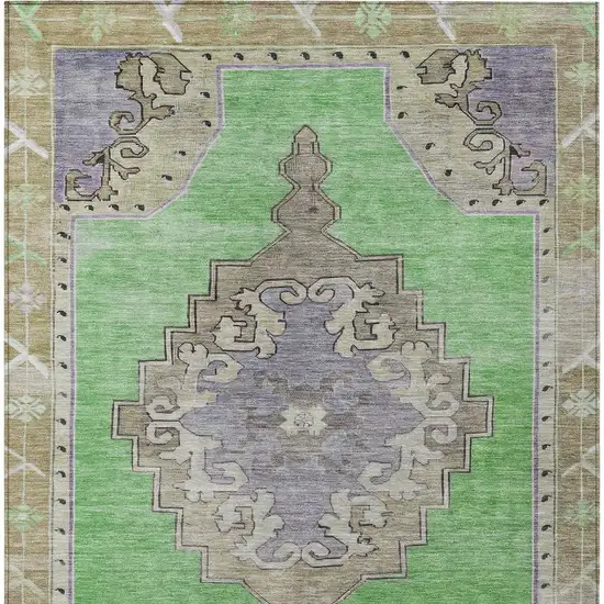 Lime Green Lavender And Brown Geometric Washable Indoor Outdoor Area Rug Photo 5
