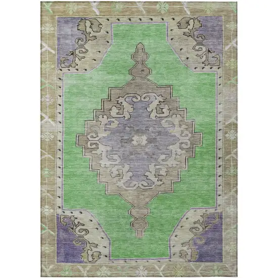 Lime Green Lavender And Brown Geometric Washable Indoor Outdoor Area Rug Photo 1