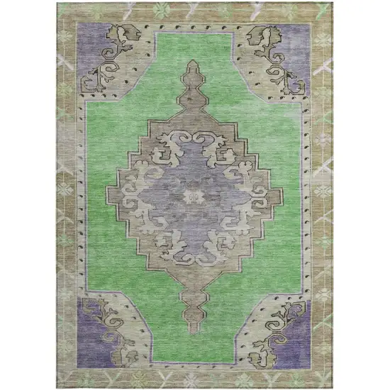 Lime Green Lavender And Brown Geometric Washable Indoor Outdoor Area Rug Photo 5
