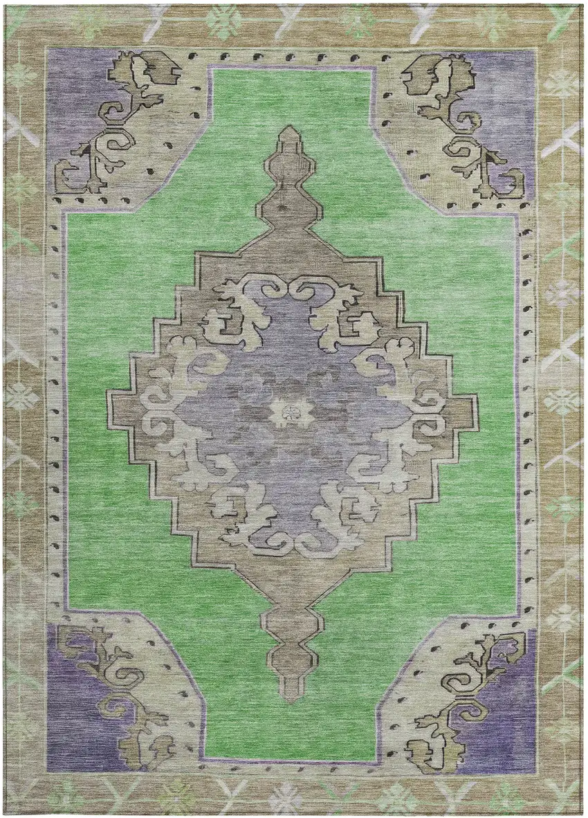 Lime Green Lavender And Brown Geometric Washable Indoor Outdoor Area Rug Photo 5