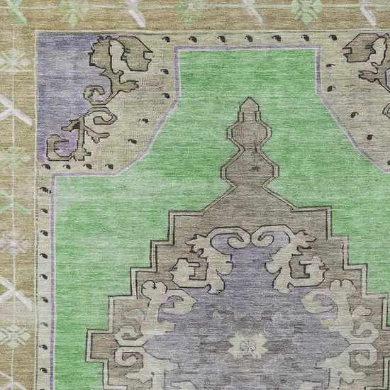 Lime Green Lavender And Brown Geometric Washable Indoor Outdoor Area Rug Photo 4