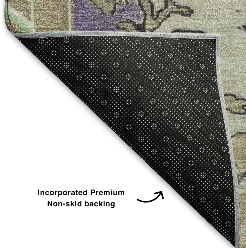 Lime Green Lavender And Brown Oriental Washable Area Rug With UV Protection Photo 6