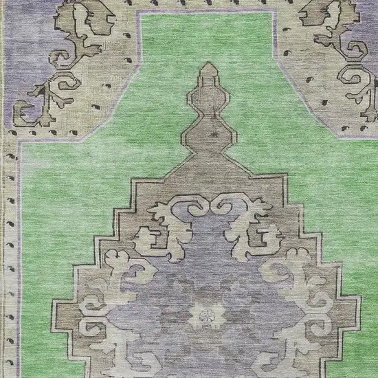 Lime Green Lavender And Brown Oriental Washable Area Rug With UV Protection Photo 2