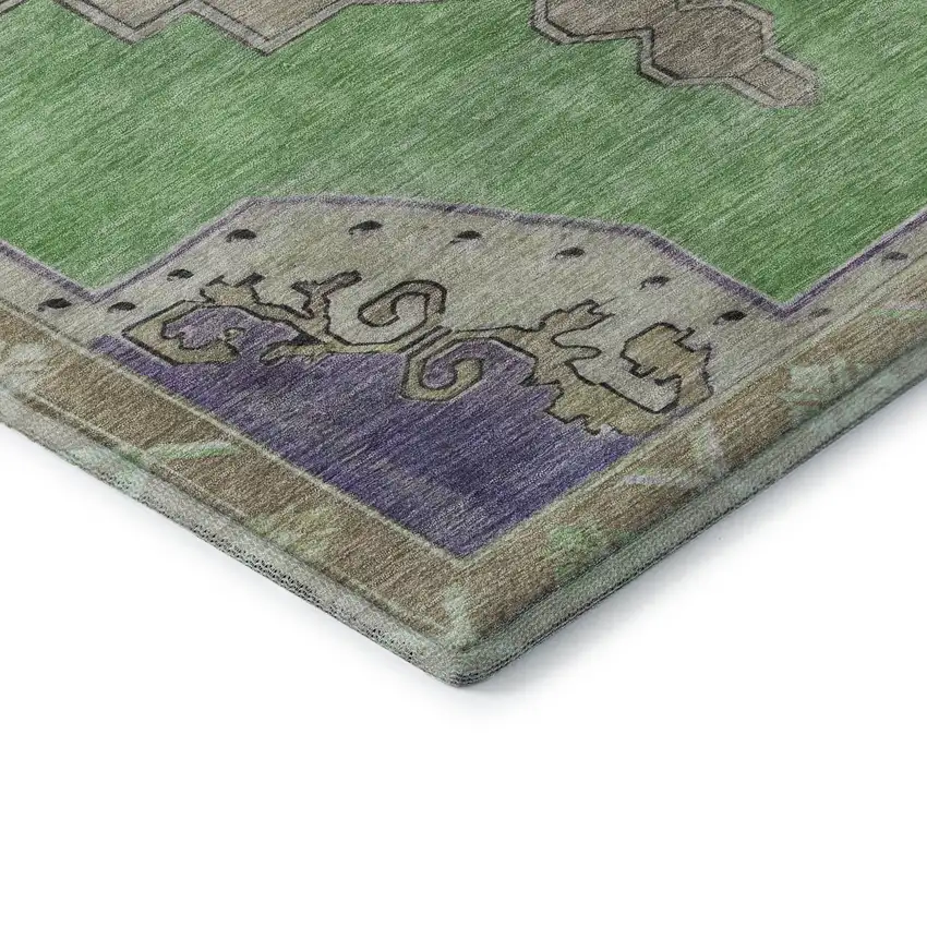 Lime Green Lavender And Brown Oriental Washable Area Rug With UV Protection Photo 7