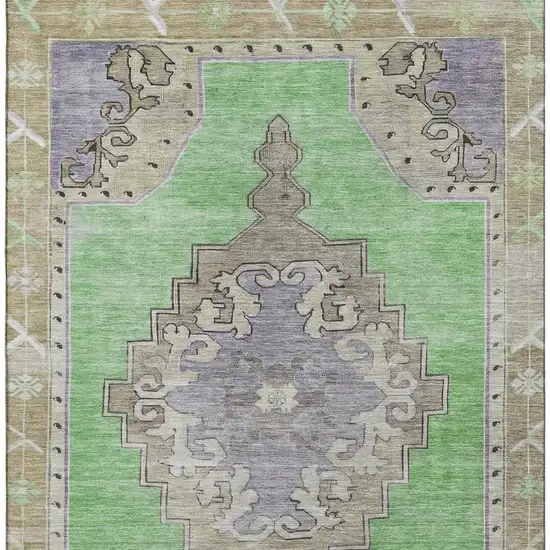 Lime Green Lavender And Brown Oriental Washable Area Rug With UV Protection Photo 2