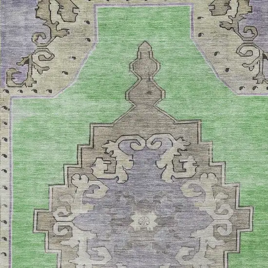 Lime Green Lavender And Brown Oriental Washable Area Rug With UV Protection Photo 2
