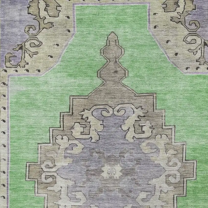 Lime Green Lavender And Brown Oriental Washable Area Rug With UV Protection Photo 2