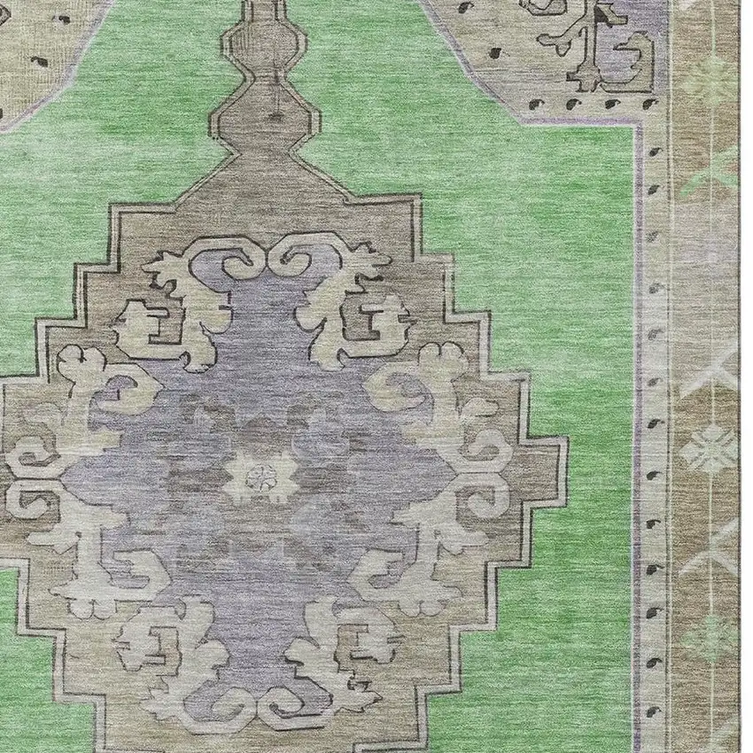 Lime Green Lavender And Brown Oriental Washable Area Rug With UV Protection Photo 2