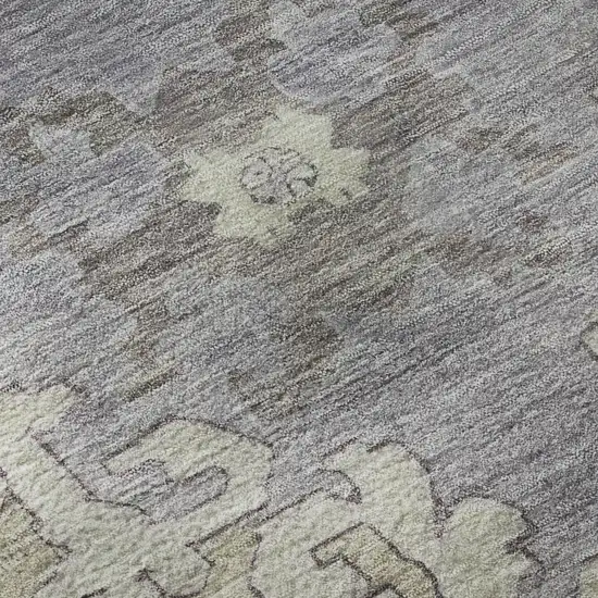 Lime Green Lavender And Brown Oriental Washable Area Rug With UV Protection Photo 9