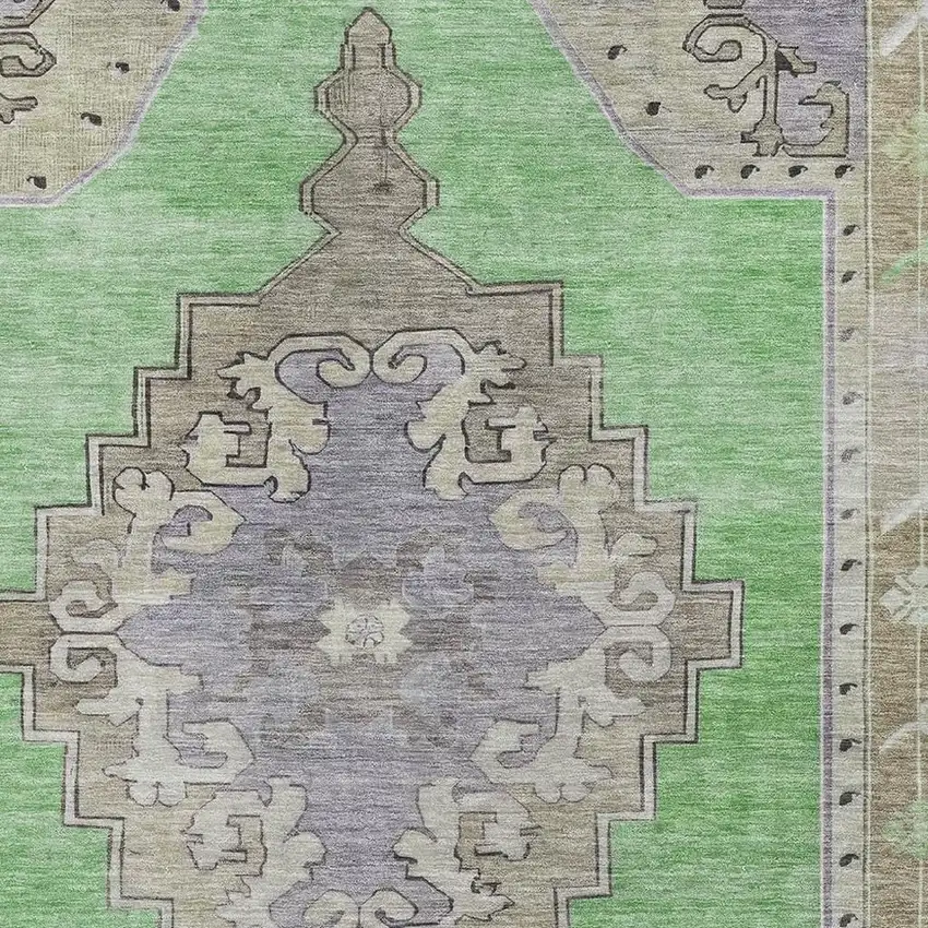 Lime Green Lavender And Brown Oriental Washable Area Rug With UV Protection Photo 2